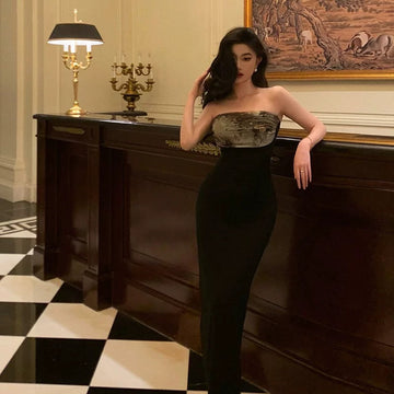 Sheath Strapless Date Night Dress Black Prom Dresses Party Dress Birthday Outfits SD815